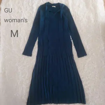 GU 여성용 플리츠 롱 원피스 M 다크 그린