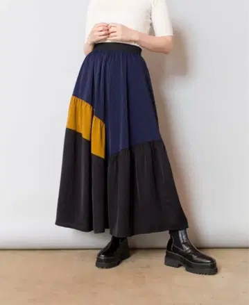 OSMOSIS 배색 개더 스커트