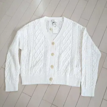 쿠미쿄쿠 화이트 케이블 니트 가디건