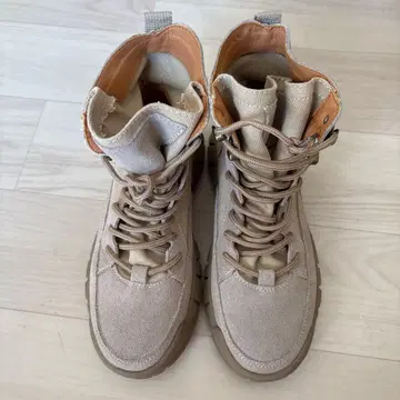 밀리터리 부츠 베이지 스웨이드 캔버스