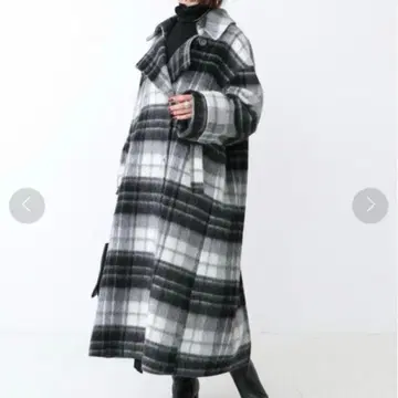 Spick & Span MANTECO 샤기 고급 롱 코트 체크 38