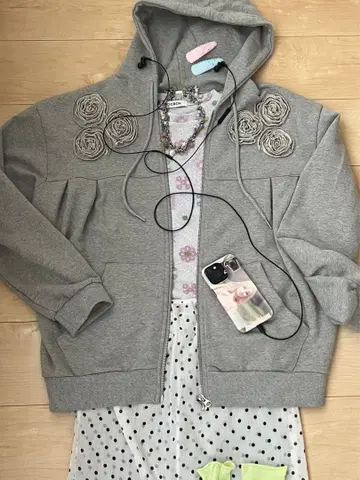 n.k atelier 더블 지퍼 로즈 후드티 후디