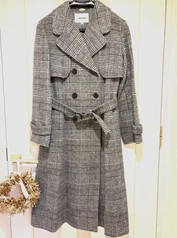 미사용급 레스 빠세 체크 무늬 롱 코트 샤기 코트