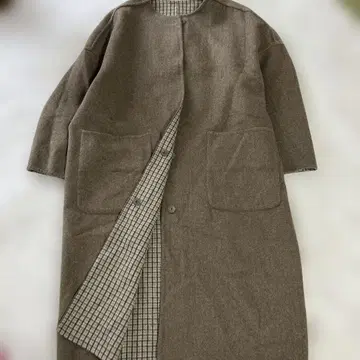 센스 오브 플레이스 울 코트 리버서블 롱 체크 무늬