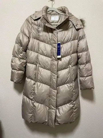 새상품 유니클로 여성용 후드 부착 베이지 프리미엄 다운 자켓 XL