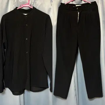 STYLEMIXER 플리츠 밴드 카라 셔츠 트라우저 블랙 셋업