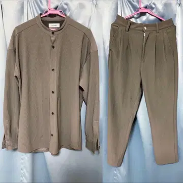 STYLEMIXER 플리츠 밴드 카라 셔츠 트라우저 그레이 셋업