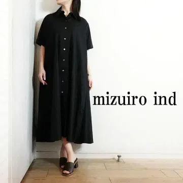 mizuiroind 25SS 하프 슬리브 플레어 셔츠 원피스 네이비