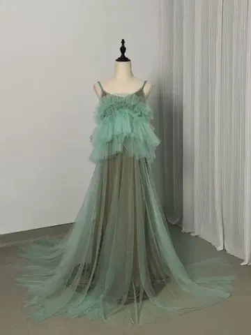 새상품급! 브라운 새틴 가운 + 민트 그린 튤 오버 드레스