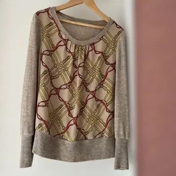기하학 패턴 긴팔 니트탑 베이지