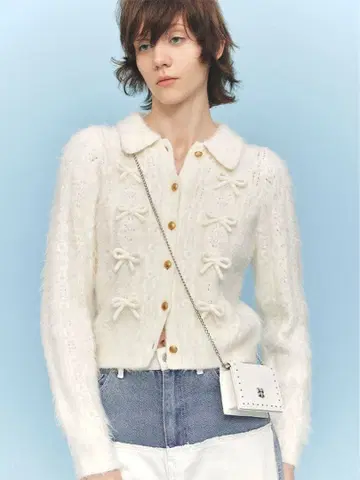 FURFUR 리본 디자인 아란 폴로 니트탑