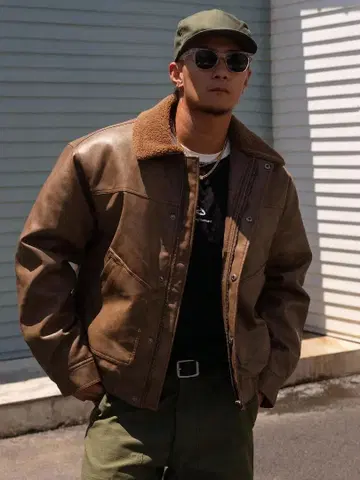 브라운 가죽 아우터 자켓