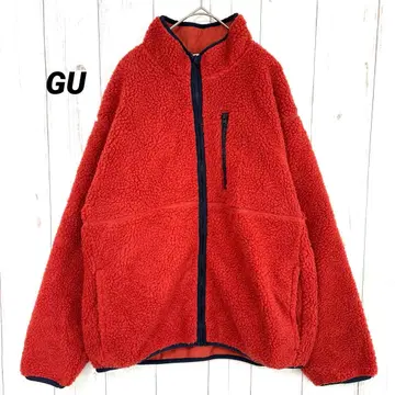GU 플리스 보아 풀 집업 자켓 남녀 공용 [ M ] 오렌지 레드