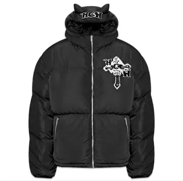 heaven can wait 블랙 다운 자켓 귀 달린 후드