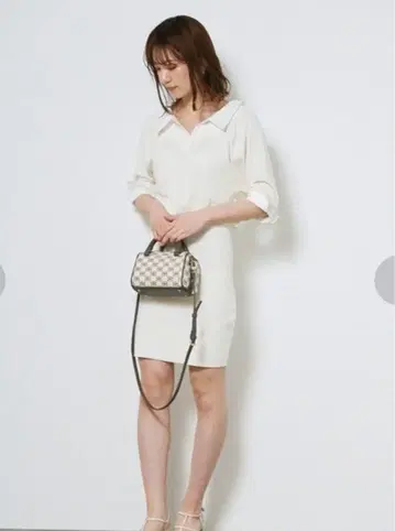 snidel 오프숄더 셔츠 콤비 니트 원피스