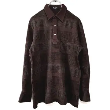 RONDO 긴팔 피케 셔츠 브라운 계열 체크 무늬 M 사이즈 남성용