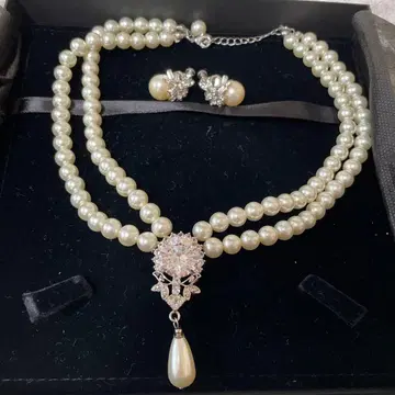 브라이덜 액세서리 펄 목걸이와 귀찌 세트