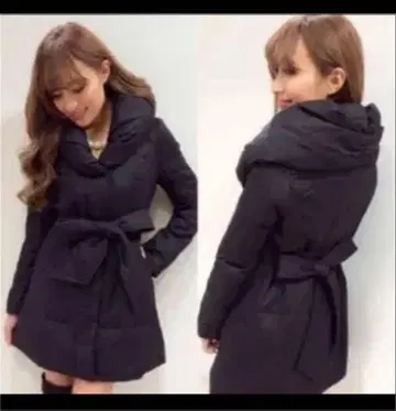 rienda 다운 코트 M 네이비 리본 벨트 숄카라