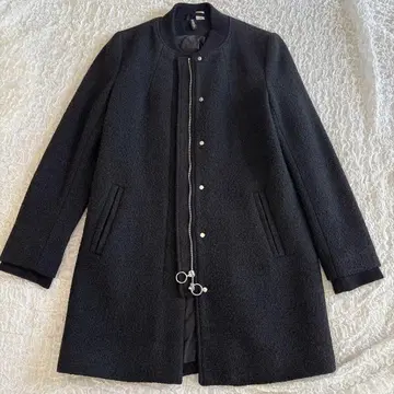 H&M 부클레 울 노카라 코트 블랙