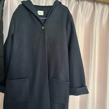 NOANNU 후드 부착 롱 코트 네이비 컬러 빅 사이즈