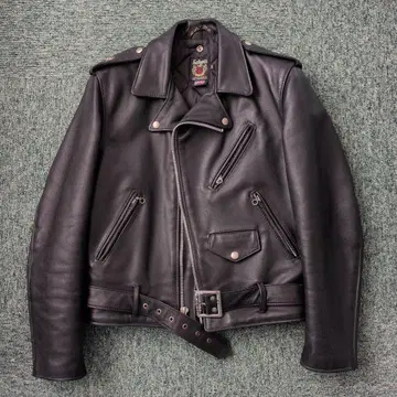 Schott 블랙 가죽 더블 라이더 자켓 38