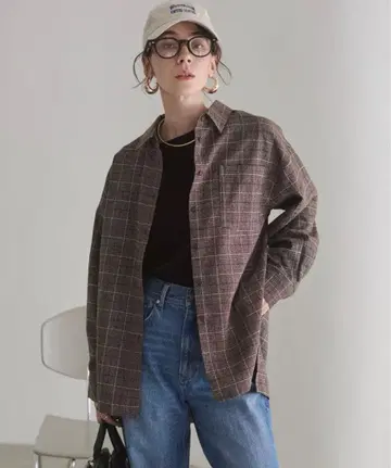 ANGIE 오버 사이즈 체크 셔츠