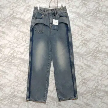 ARULLE 스트레이트 데님 팬츠 데미지 디자인 청바지