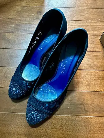 네이비 레이스 글리터 하이힐 22.5cm
