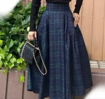 jenne 타탄 체크 턱 플레어 스커트 최근 모델 워셔블 jenne