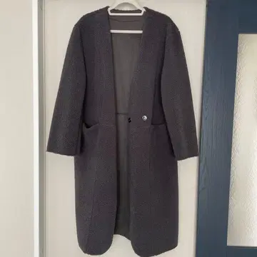 노카라 더블 버튼 에코 보아 롱 코트