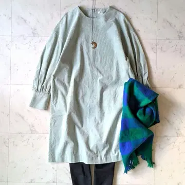 시너리 세밀 코듀로이 원피스 튜닉 긴팔 라임 그린