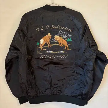 90's USA제 Cardinal 자수 새틴 바시티 자켓 XL 블랙