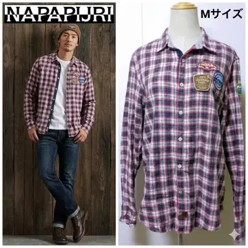 [레어] NAPAPIJRI 나파피리 긴팔 셔츠 체크 와펜 자수 새상품급