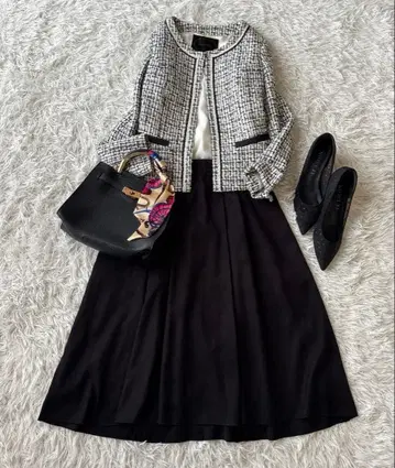 새상품급 언타이틀 트위드 노카라 자켓 S 셋업 졸업식 입학식