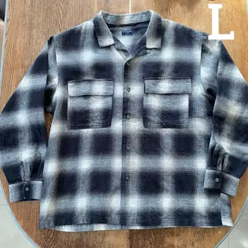 백넘버 옴브레 체크 셔츠 긴팔 L 플란넬 셔츠 블랙