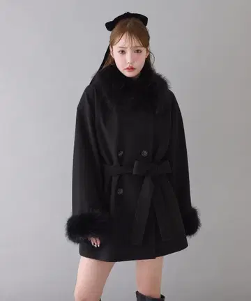 3WAY 카라 소매 퍼 미들 코트