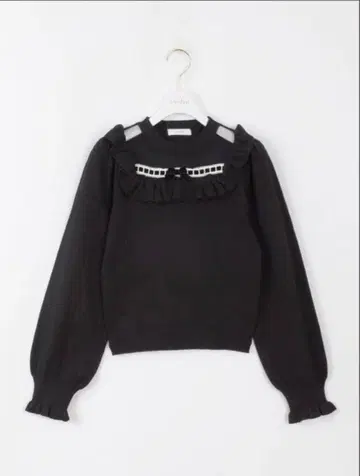 evelyn 시어 프릴 리본 니트 블랙