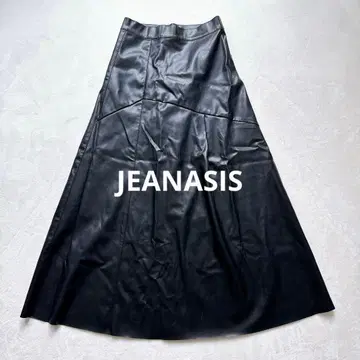 지나시스 인조 가죽 맥시 플레어 롱 스커트 A라인 M 블랙