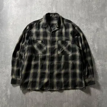 90s 오픈 카라 셔츠 옴브레 체크 섀도우 체크