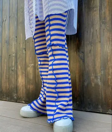 캔디 스트리퍼 스트라이프 니트 와이드 팬츠