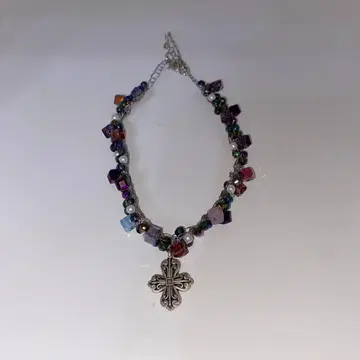 핸드메이드 멀티컬러 비즈 크로스 모티브 와이어 목걸이
