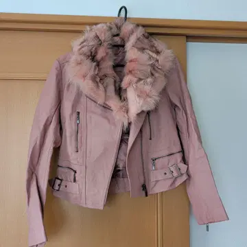 앤디 핑크 가죽 라이더 자켓