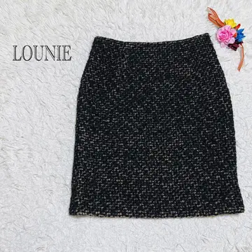 루니 타이트 스커트 캐시미어 혼방 울 100 블랙 오피스 캐주얼
