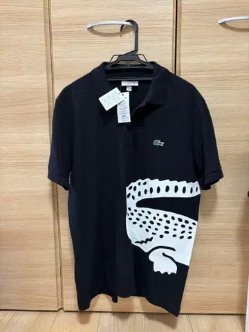Lacoste 블랙 악어 프린트 피케 셔츠