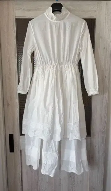 화이트 프릴 옷깃 롱 셔츠 원피스 면 100%