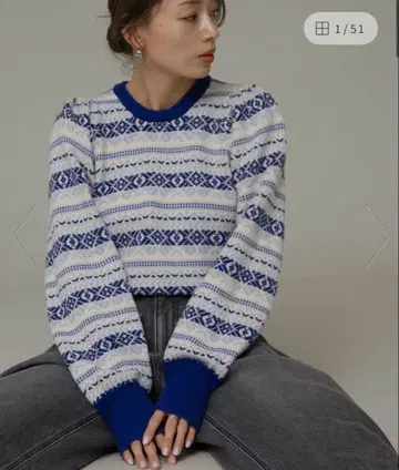 페어아일 패턴 퍼프 니트 풀오버