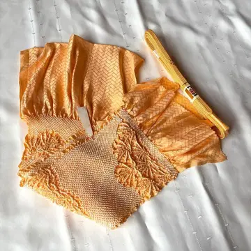 오렌지 실크 오비 장식 천 허리띠 세트