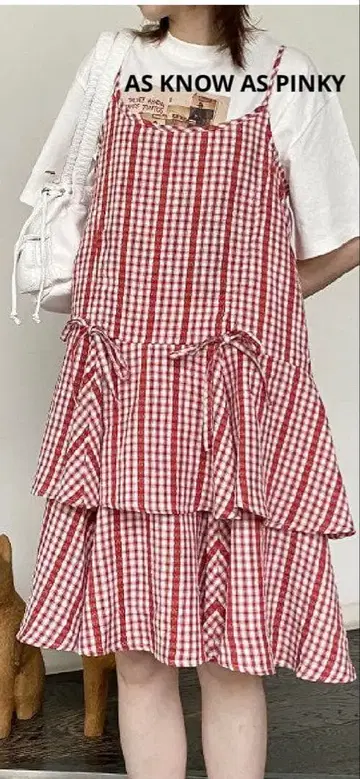 아즈노우아즈 핑키 오긴과 레이스의 미니 OP 레드 깅엄 체크