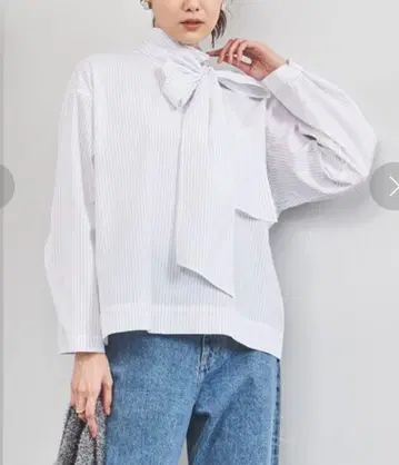 [ UNITED ARROWS ] C 빅 리본 보타이 블라우스 스트라이프