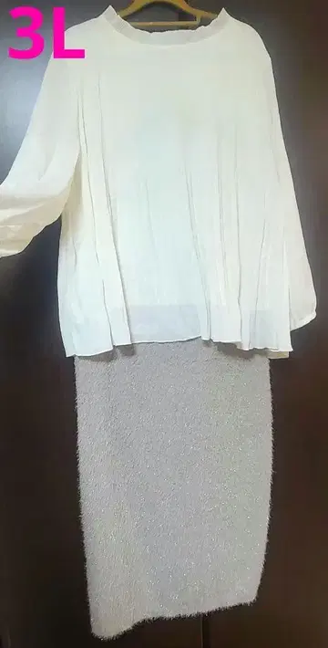 빅 사이즈 블라우스 라메 믹스 스커트 2종 세트